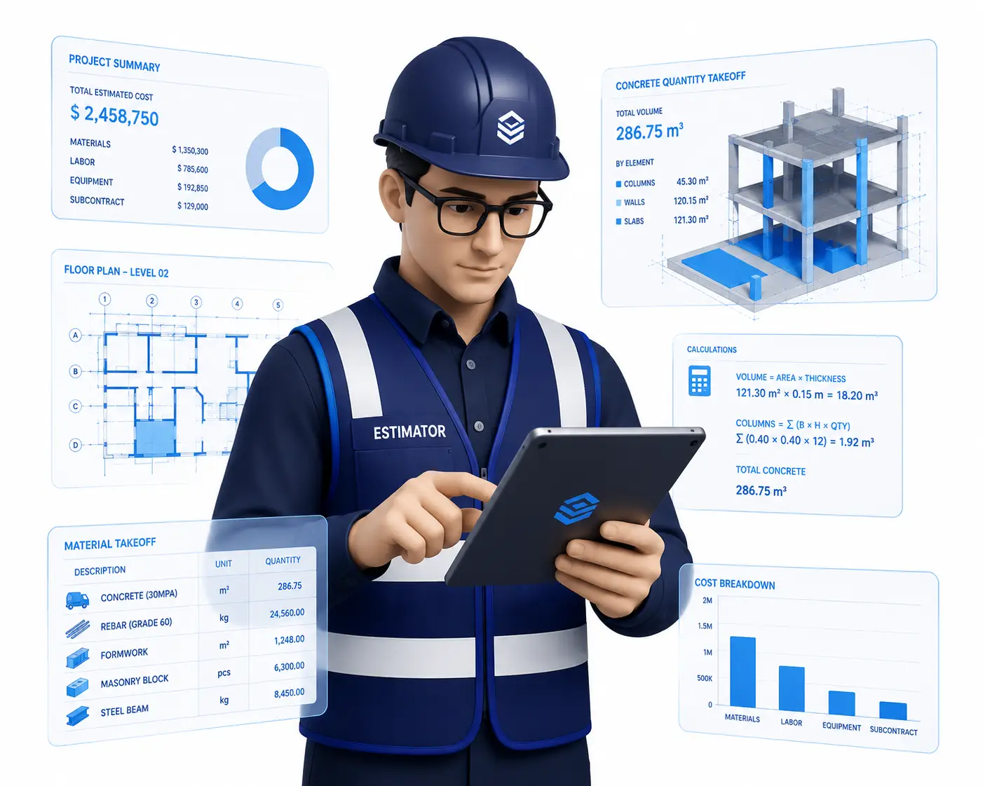 Estimateur Architecture Forma qui analyse un plan d'architecture avec des outils numériques